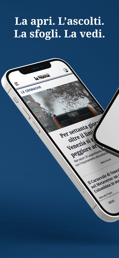Smartphone mostrando a interface do aplicativo de notícias italiano La Nuova di Venezia e Mestre