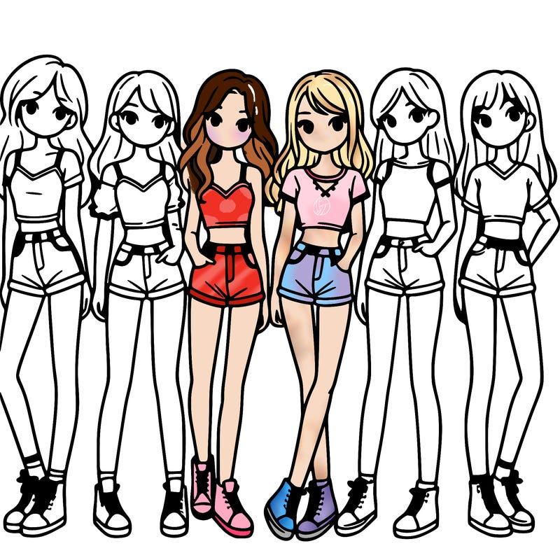a group of girls wearing crop tops and shorts