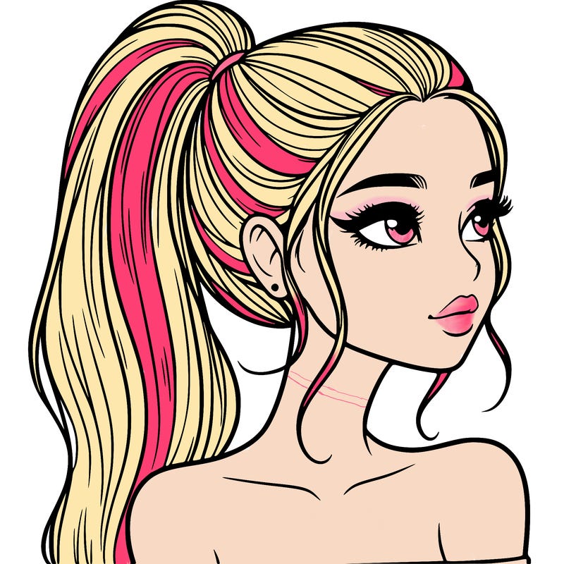 a beautiful and realistic girl with a high pony tail