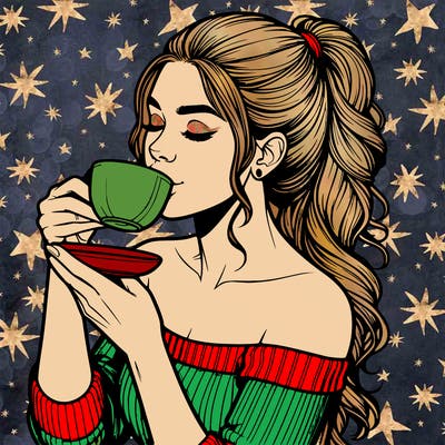 realistic woman drinking tea