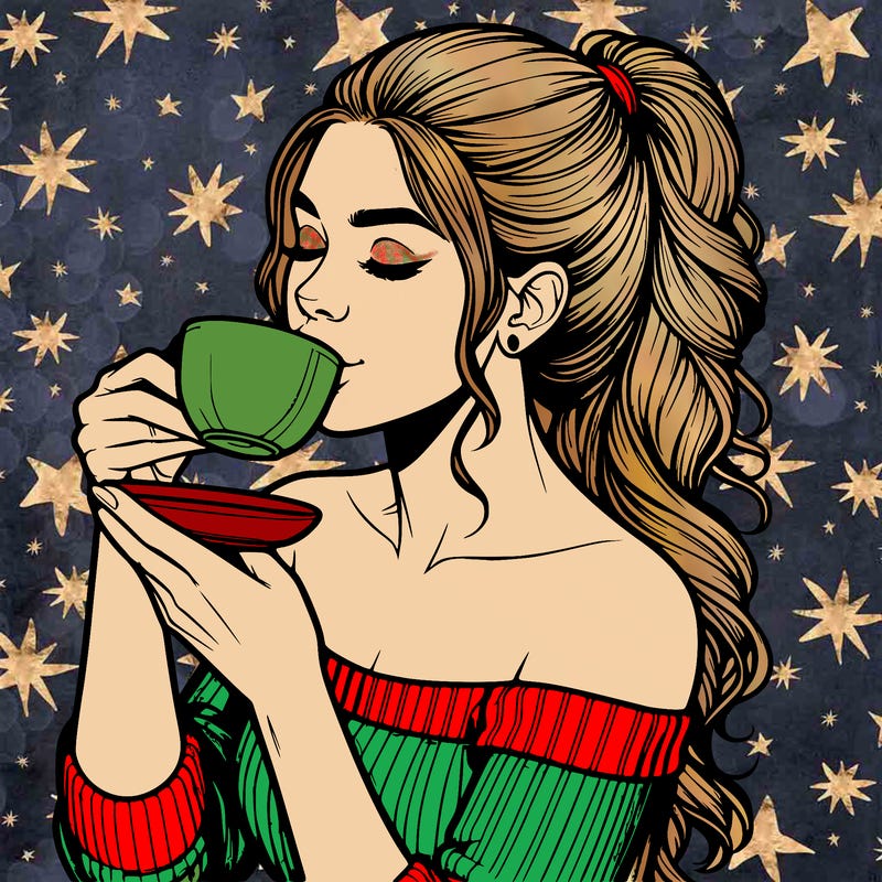 realistic woman drinking tea