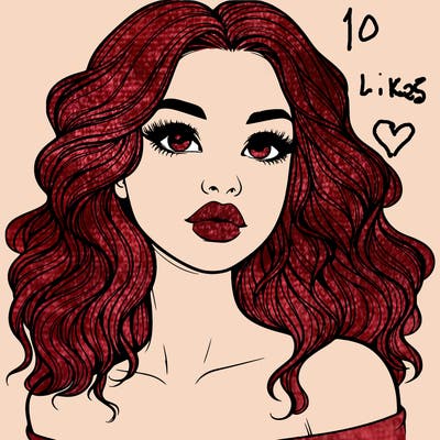 realistic girl with wavy hair and lips