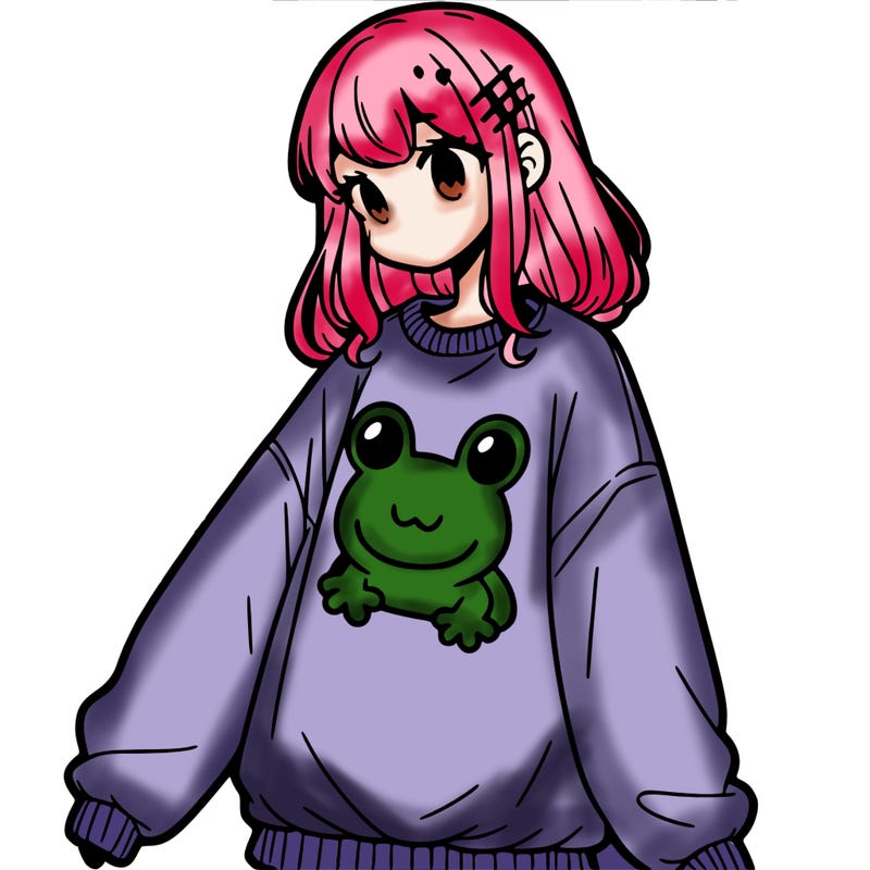 girl wearing frogging sweatshirt