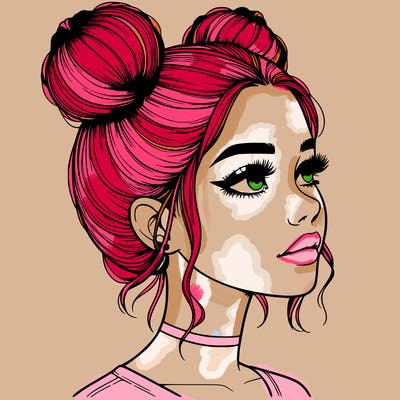 realistic girl with buns on the top of her head