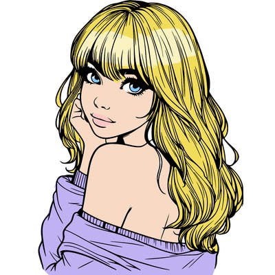 realistic girl with bangs looking over her shoulder