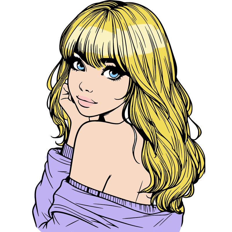 realistic girl with bangs looking over her shoulder