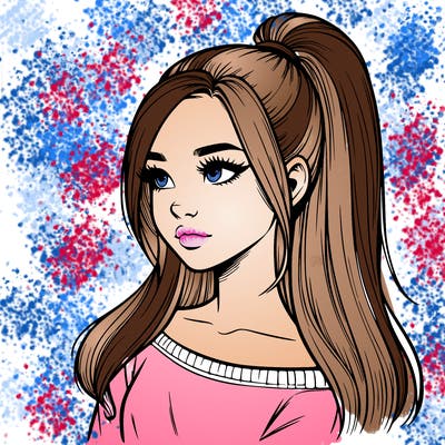 realistic girl with a high ponytail