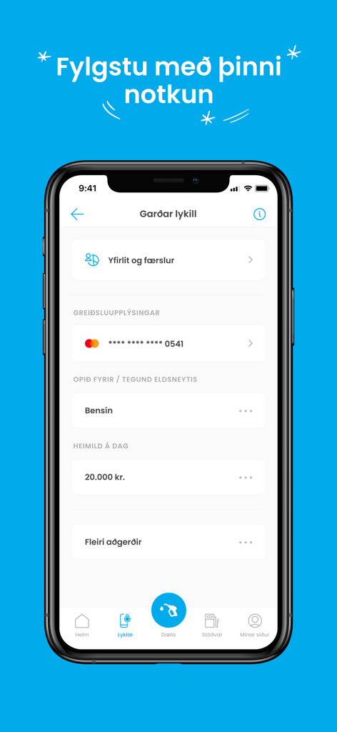 Atlantsolía - The Atlantsolía mobile app interface for managing digital fuel keys, showing payment details and daily spending limits.