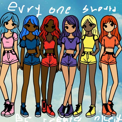 a group of girls wearing crop tops and shorts