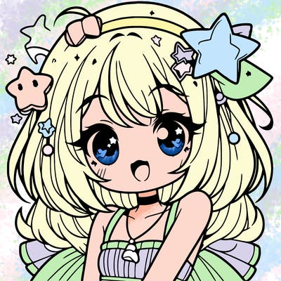 cute anime girl with star accessories