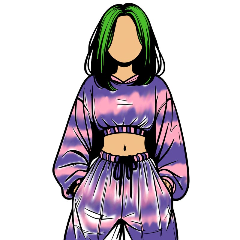 realistic girl faceless with baggy pants and a crop top
