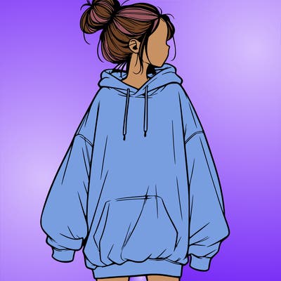 realistic girl with a oversized sweatshirt on and a bun