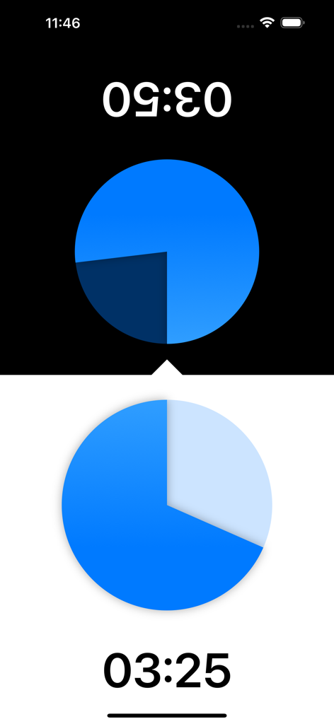 Chess Timer - Dual player chess timer interface with black and white sections and circular progress clocks
