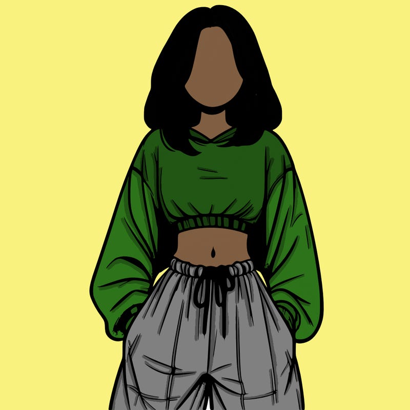 realistic girl faceless with baggy pants and a crop top