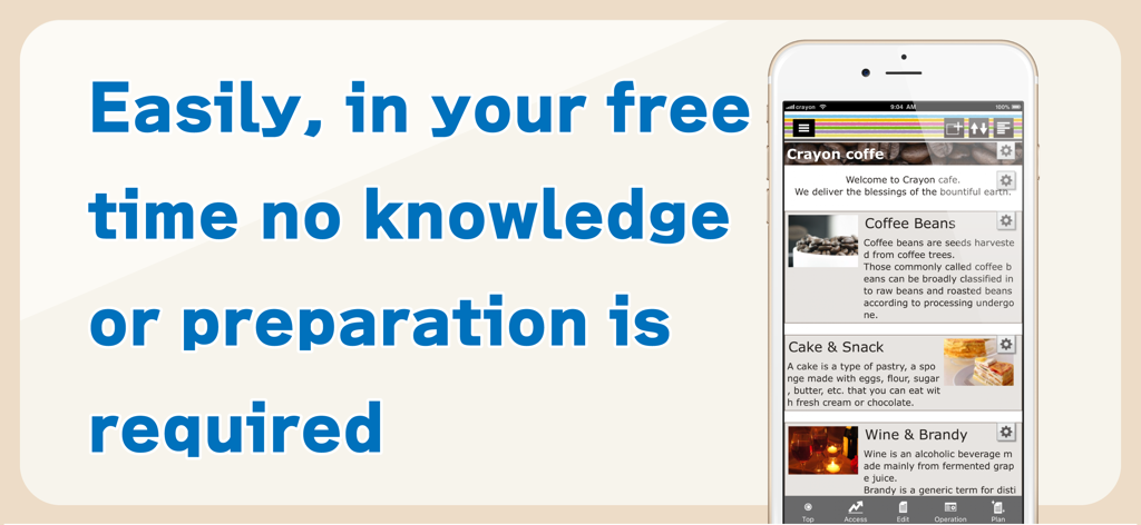 Crayon – Create a website - Smartphone mostrando a interface do aplicativo Crayon para construir um site facilmente sem conhecimento técnico