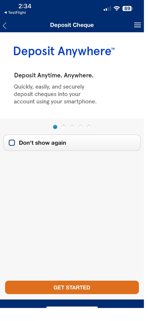 FirstOntario Mobile Banking - FirstOntario Mobile Banking app screen for the Deposit Anywhere mobile cheque deposit feature