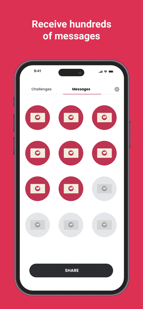 Interface of the Scret app displaying a grid of anonymous messages in the inbox