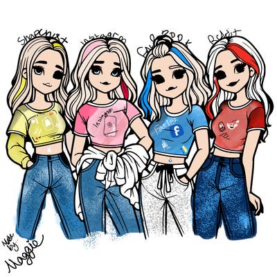 4 teenage girls in big shirts