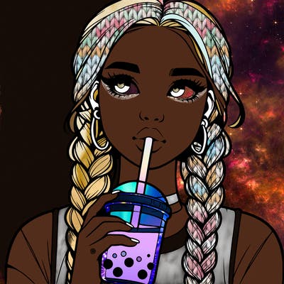 realistic girl with braided hair drinking boba