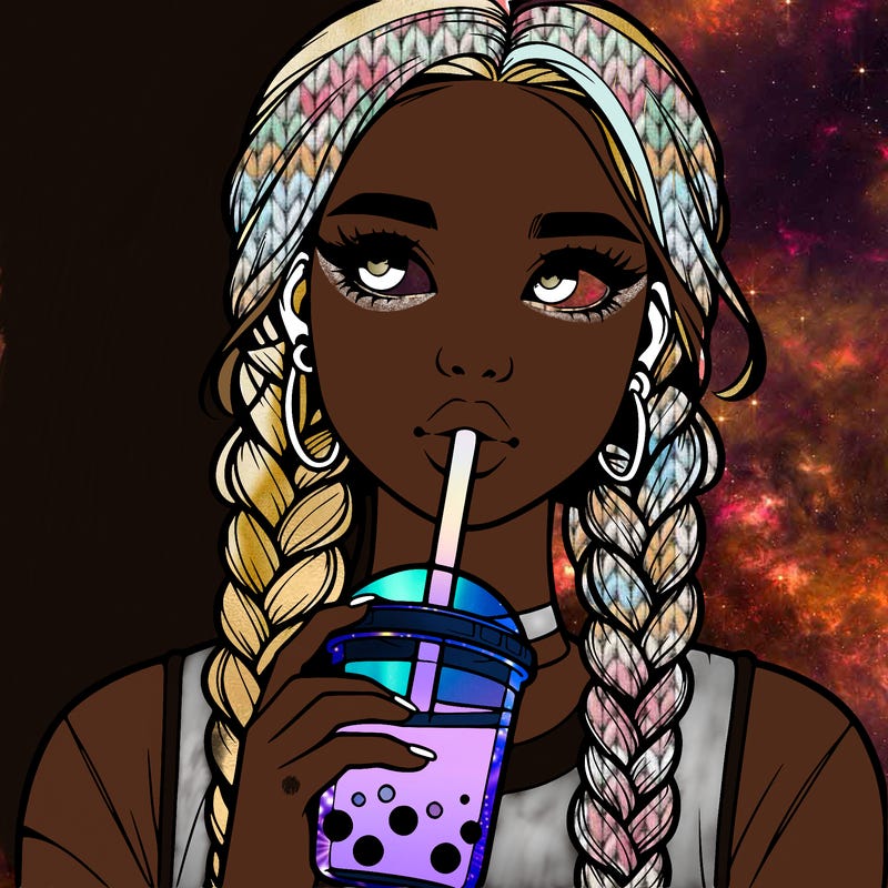 realistic girl with braided hair drinking boba