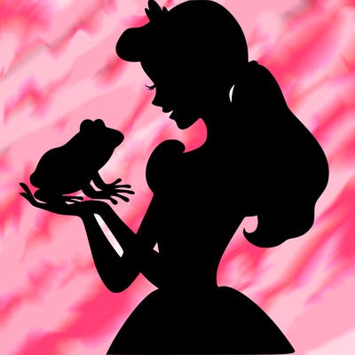 a shadow of a princess holding a frog realistic
