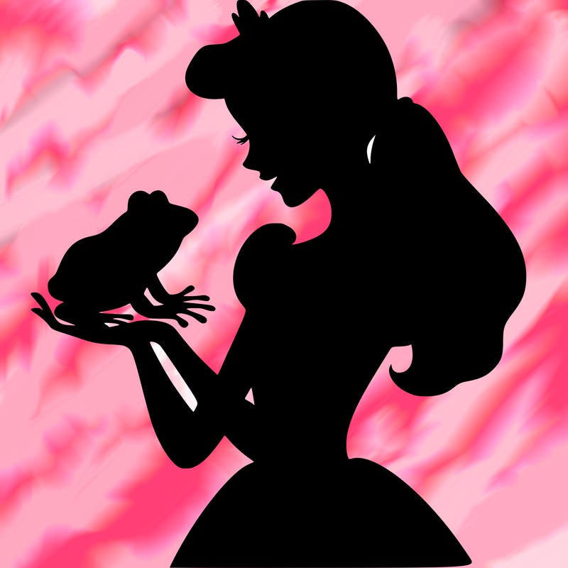a shadow of a princess holding a frog realistic