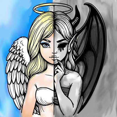 realistic angel half demon