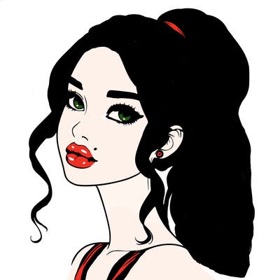 realistic girl with a ponytail on her hair and lips