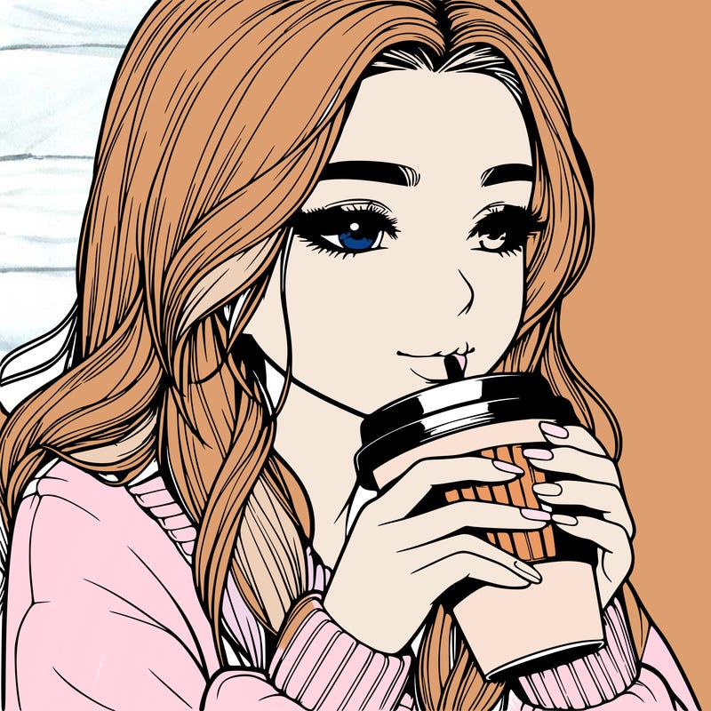realistic girl drinking coffee