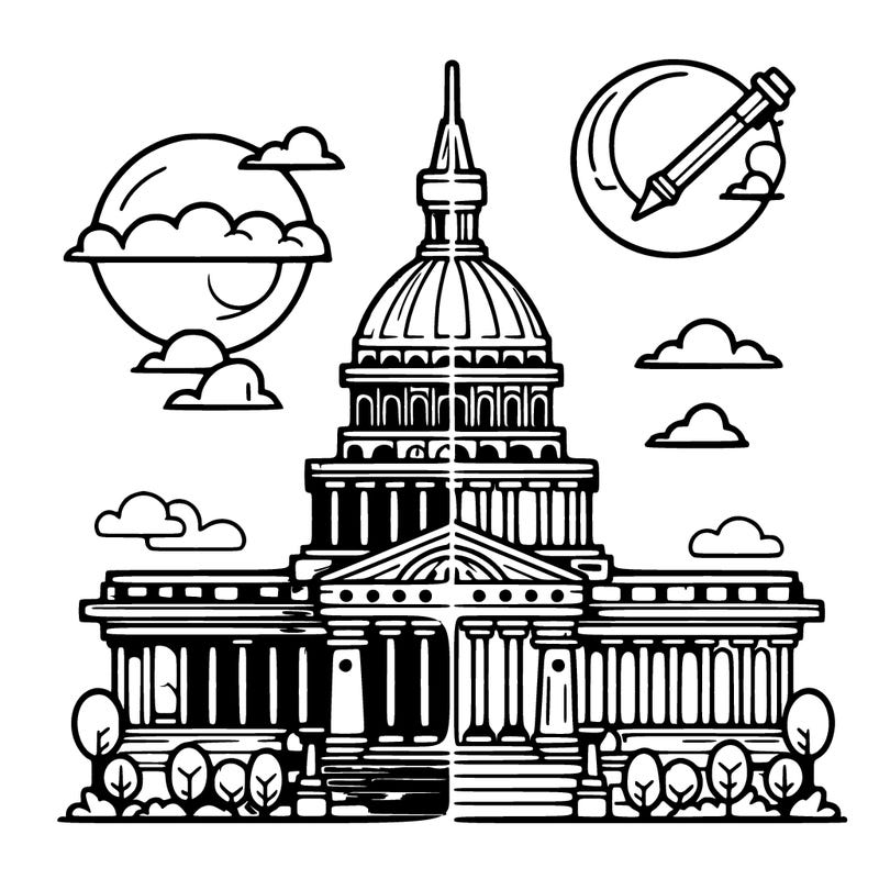 cartoon, landmark, simple, very easy to color