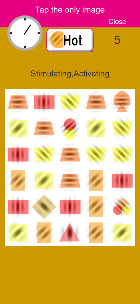 GaborPatchGame - A grid of colorful Gabor Patch patterns used for visual stimulation and eye exercises