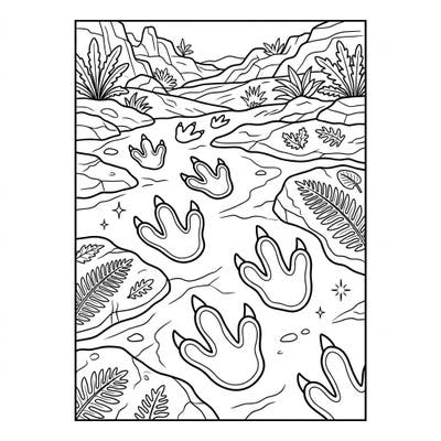 Unearth the thrill of prehistoric discovery with this T-Rex trackways coloring page, perfectly crafted for seniors. Enjoy large, clear lines and engaging details for a relaxing and stimulating coloring experience.