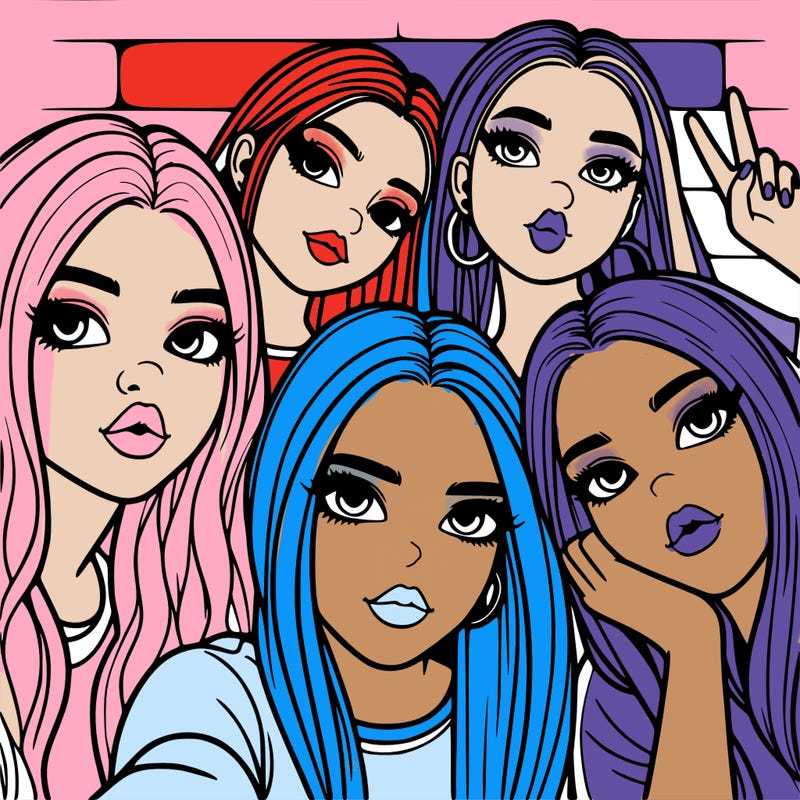 group of teen girls friends y2k up close in a selfie