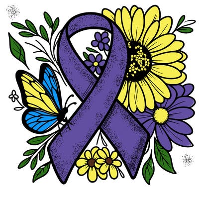 cancer awareness symbol with flowers and butterflies