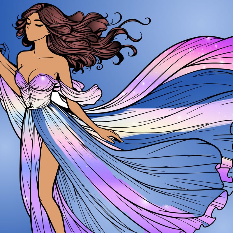 realistic woman in dress flowing the the wind