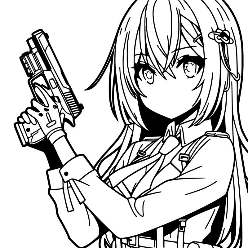 girl manga character with a gun