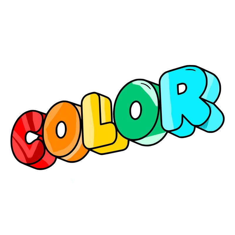 a sign that says color in bubble writing