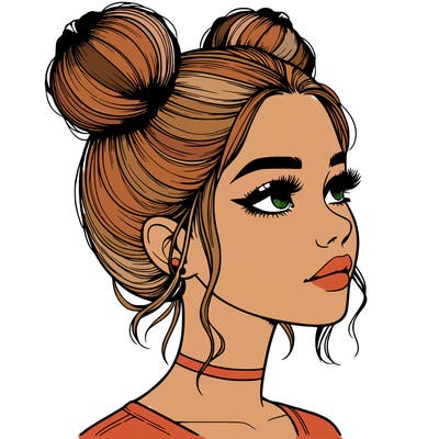 realistic girl with buns on the top of her head