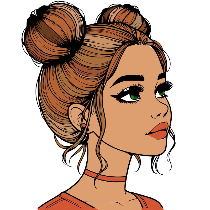 realistic girl with buns on the top of her head