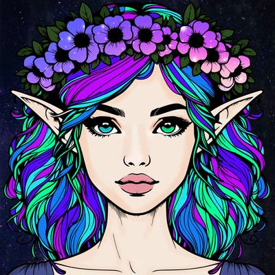 realistic female elf with flower crown