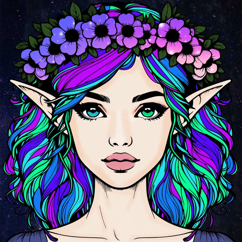 realistic female elf with flower crown