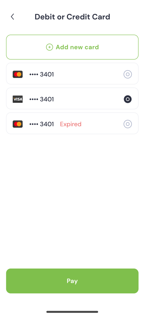 DahabshiilApp - Debit and credit card selection screen in the Dahabshiil app