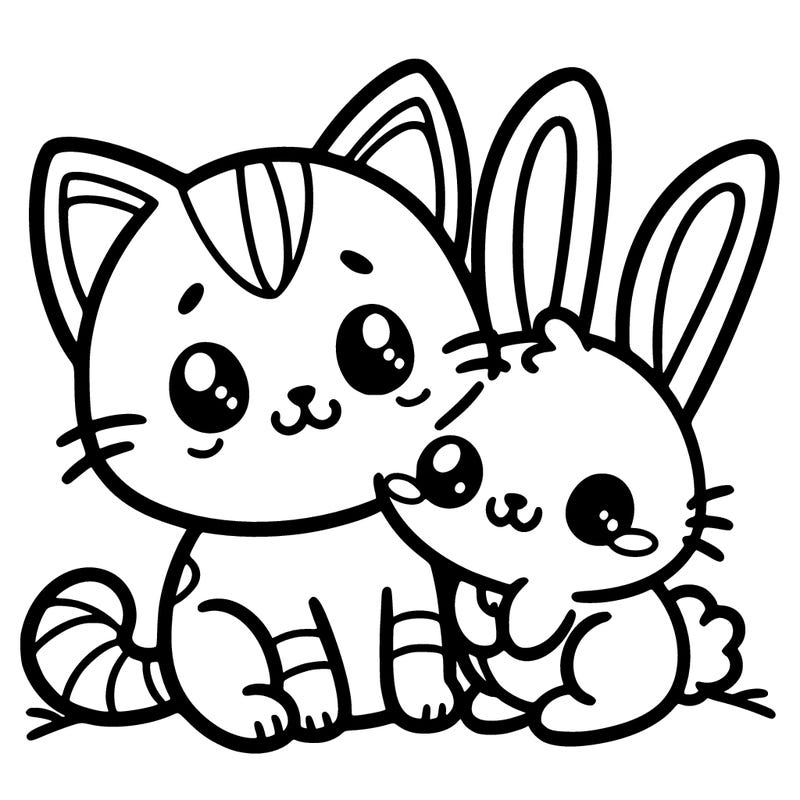 a cute cat with a rabbit friends