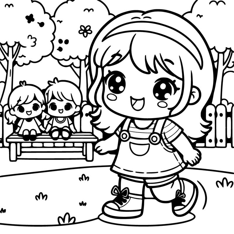 a cute girl playing at the park with her friends