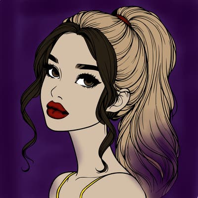 realistic girl with a ponytail on her hair and lips