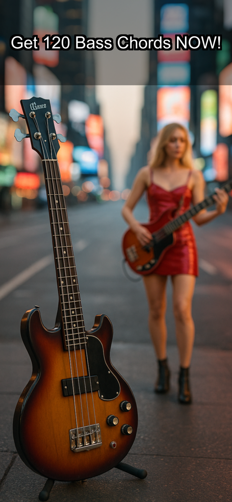 120 Bass Chords - Una música tocando el bajo eléctrico en una calle de la ciudad