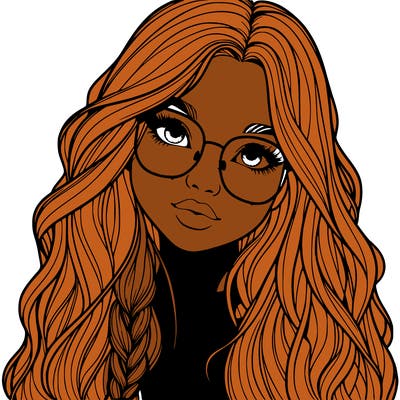 girl with long hair and freckles and glasses realistic