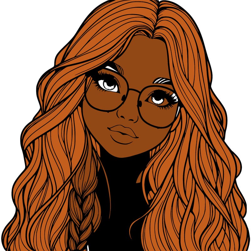 girl with long hair and freckles and glasses realistic