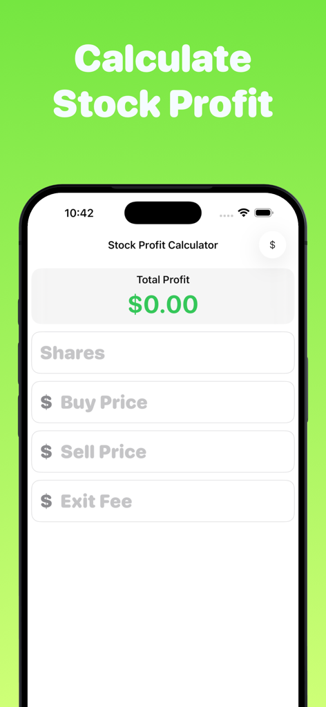 Interfaz de la aplicación Calculadora de Ganancias y Pérdidas de Acciones mostrando campos de entrada para acciones y precios