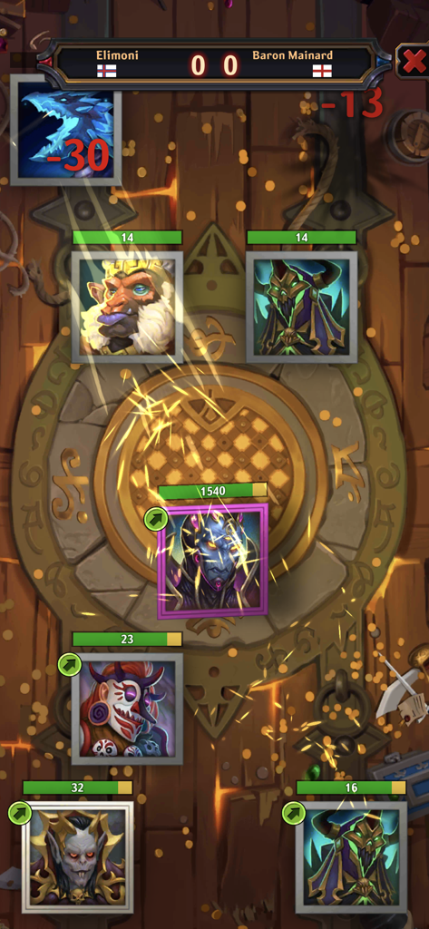 Dungeon Crusher AFK Heroesのゲームプレイ画面、ヒーローの戦闘